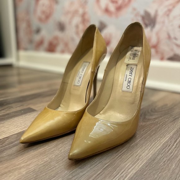 【JIMMYCHOO】 beige leather pumps （関税送料込） Jimmy Choo Beige Patent Leather Vita Slingback Pumps | eBay